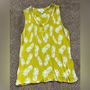 Women’s Yellow Pineapple Patterned Blouse Size XL